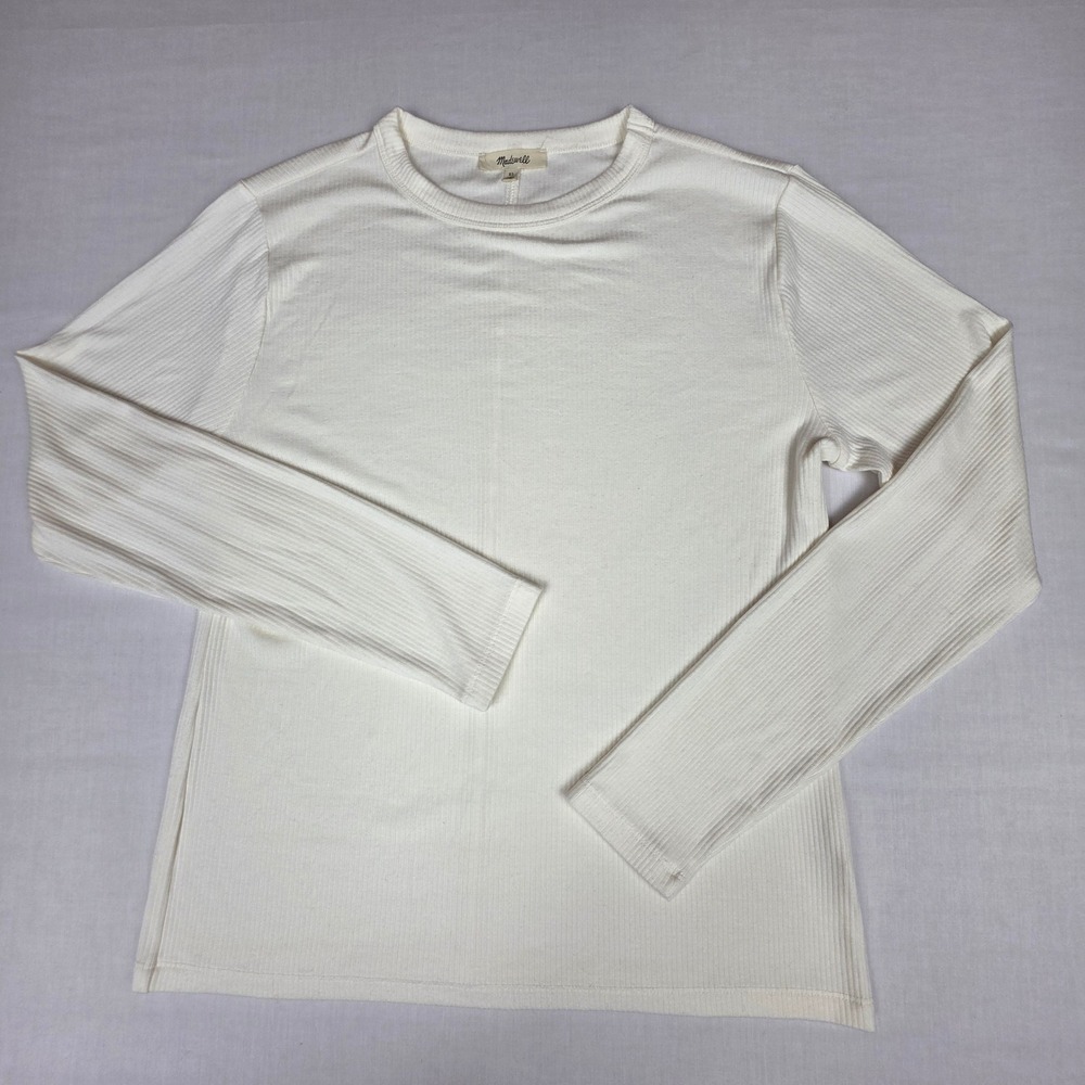 Madewell Ribbed Crewneck Long Sleeve Tee Womens XL Ivory White Cotton Blend